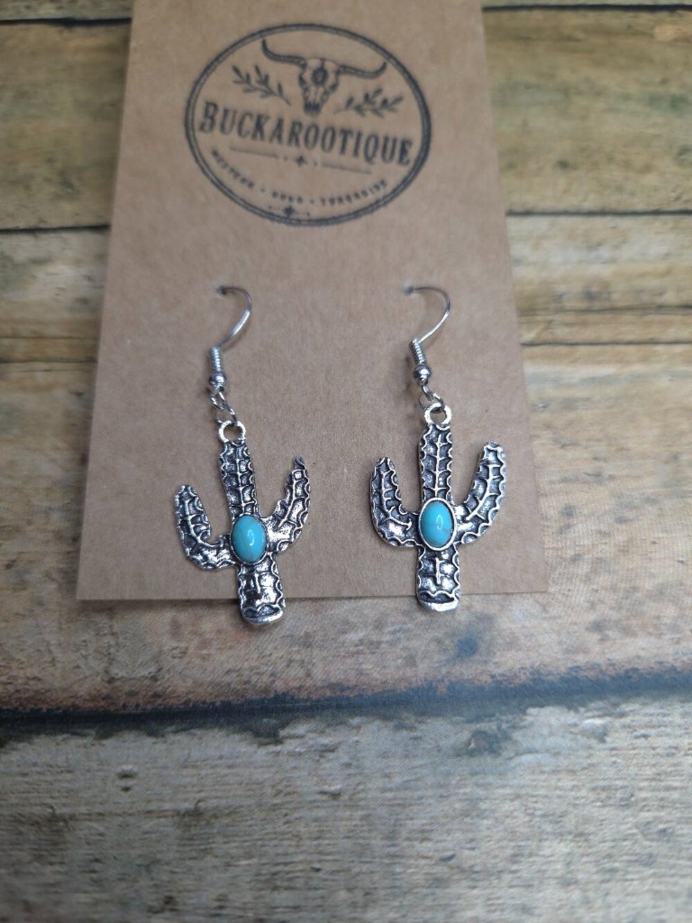 Turquoise Cactus Earrings Western Southwest Rodeo Cowgirl Jewelry